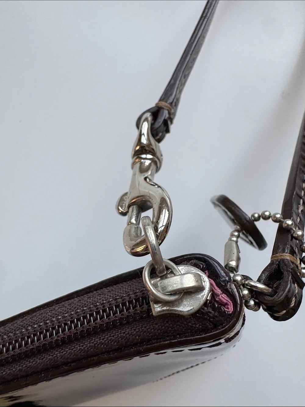 Maroon Coach Patent Wristlet Clutch